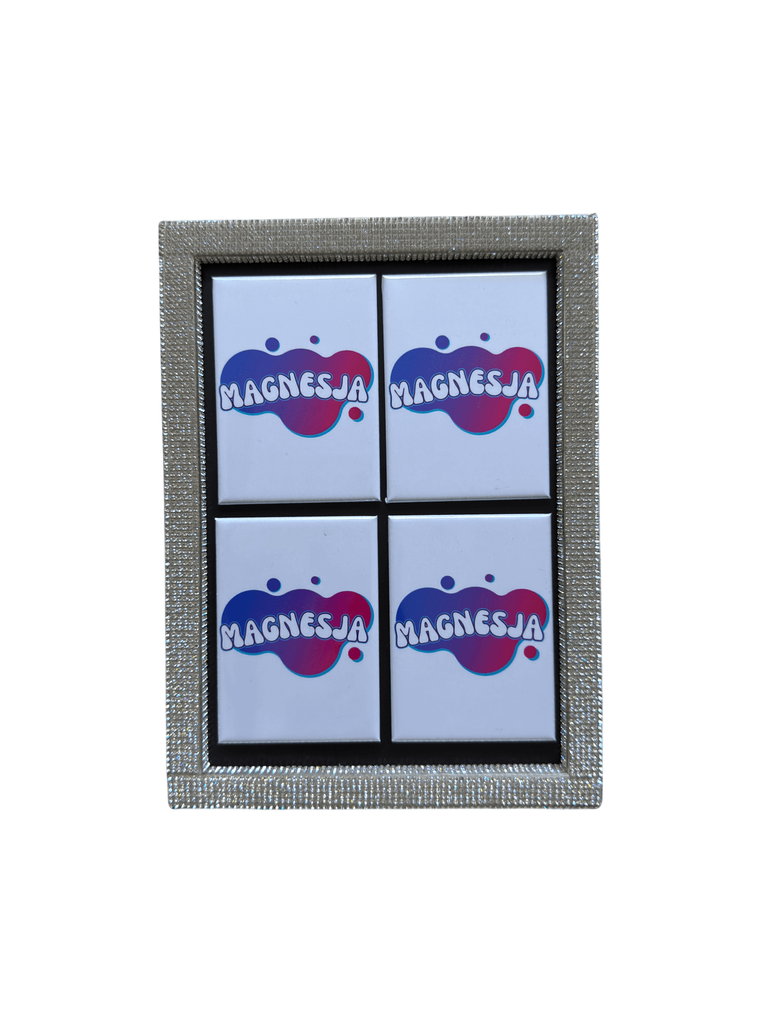 Mała ramka glamour srebrna + 4 magnesy