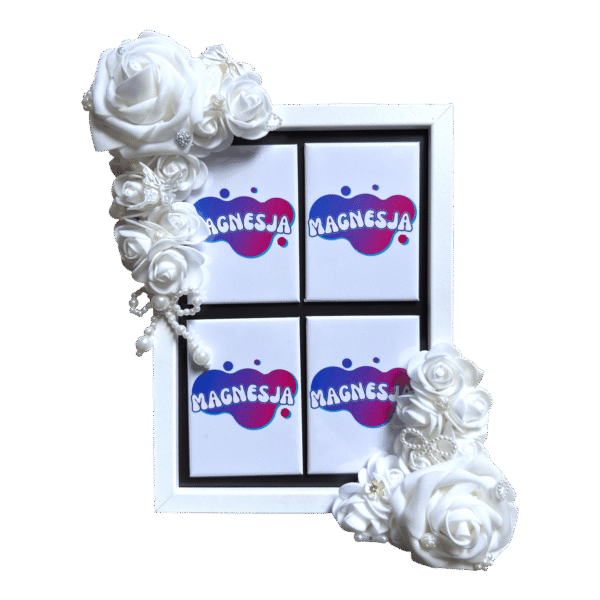 Mała ramka zdobiona ślubna + 4 magnesy