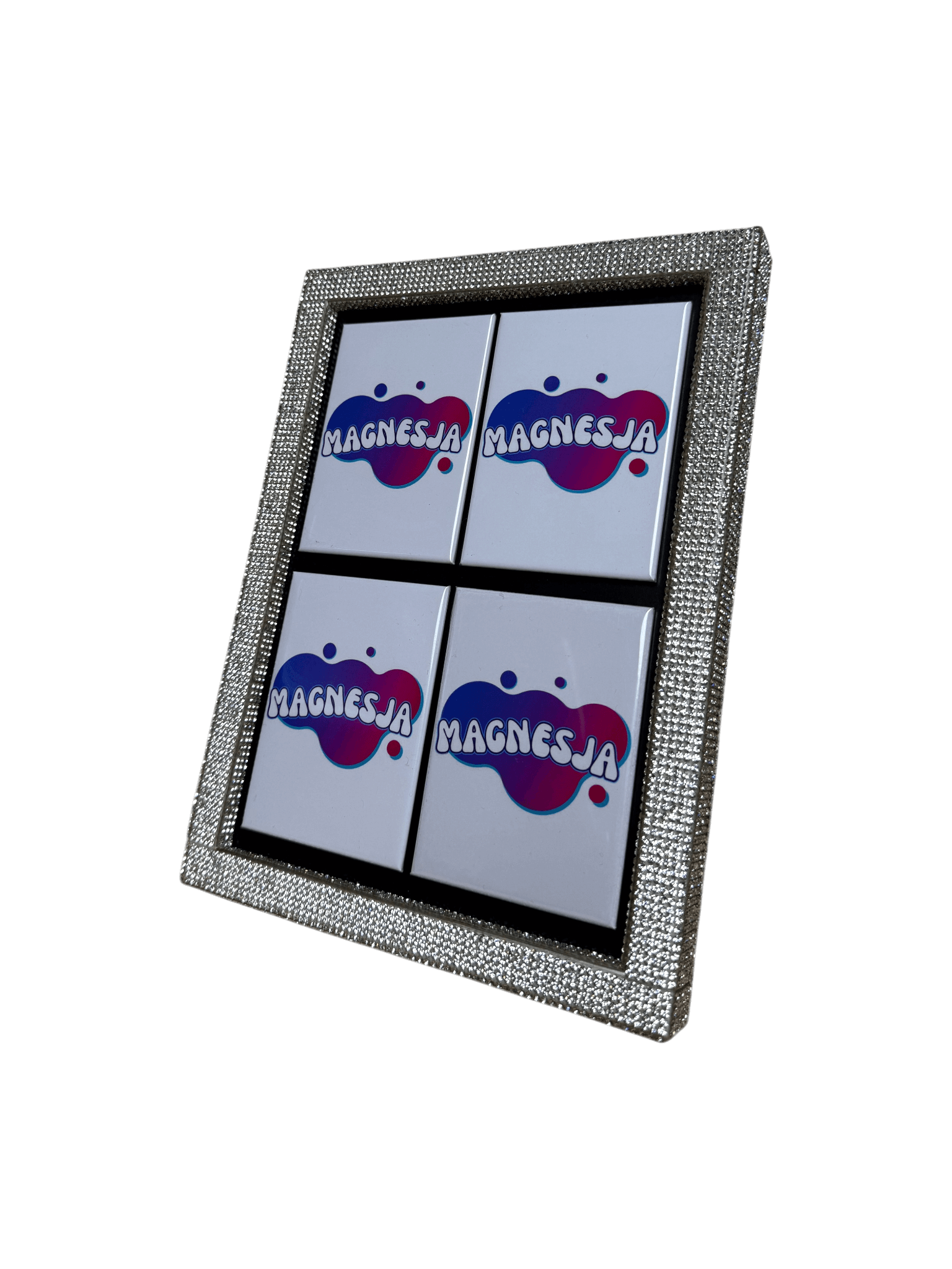 Mała ramka glamour srebrna + 4 magnesy - obrazek 2